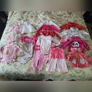23 Piece Set - Baby Girl Clothing in Pink, Red and White - SPRING SUMMER